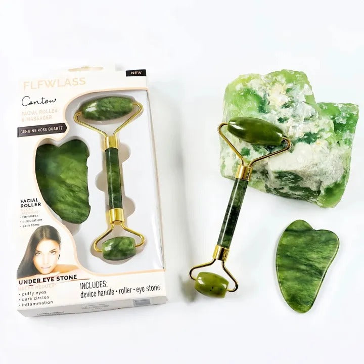 Jade Roller Facial Massager | Manual | With Gua Sha Tool | Natural Skincare | Relax & Refresh